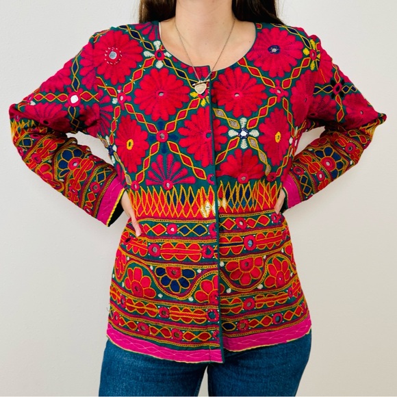 Indian handmade embroidery jacket Bohemian Mirror Work Ethnic Floral - Picture 3 of 12